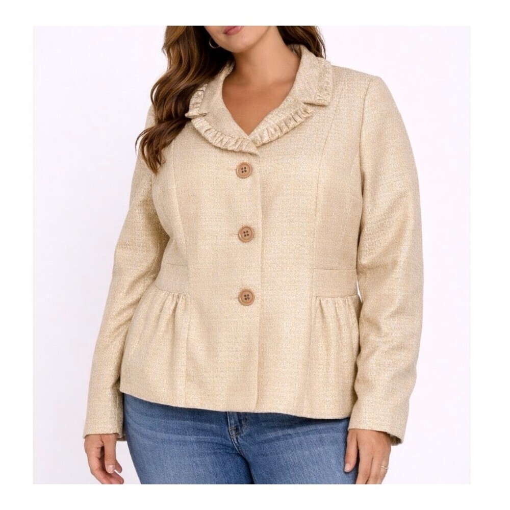 Giorgio Sant' Angelo cream and gold blazer/jacket ruffle neck SZ 14
